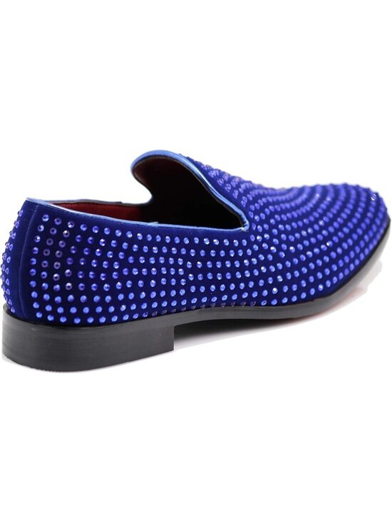 Alberto Fellini Men\'s Royal Blue Vintage Velvet Rhinestone Loafer Slip On Shoes main image 5